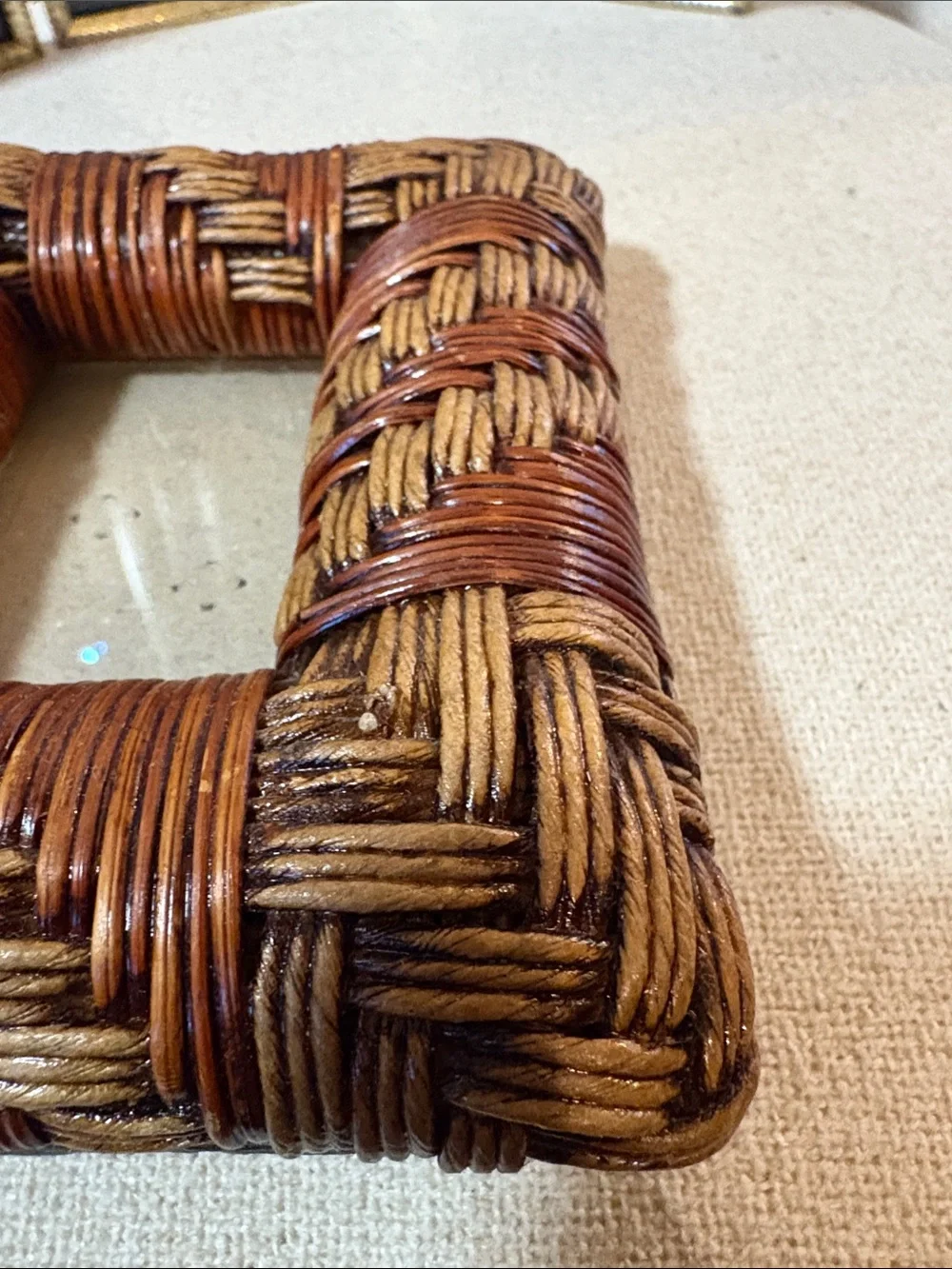 Set of Woven Rattan & 3 window gold Photo Frame